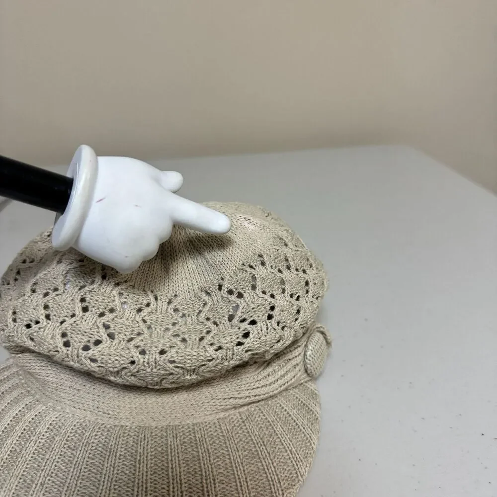 Boho Crochet Cap Brimmed Beanie Hat Women's Lace Ivory Knit Visor Casual Hippie
